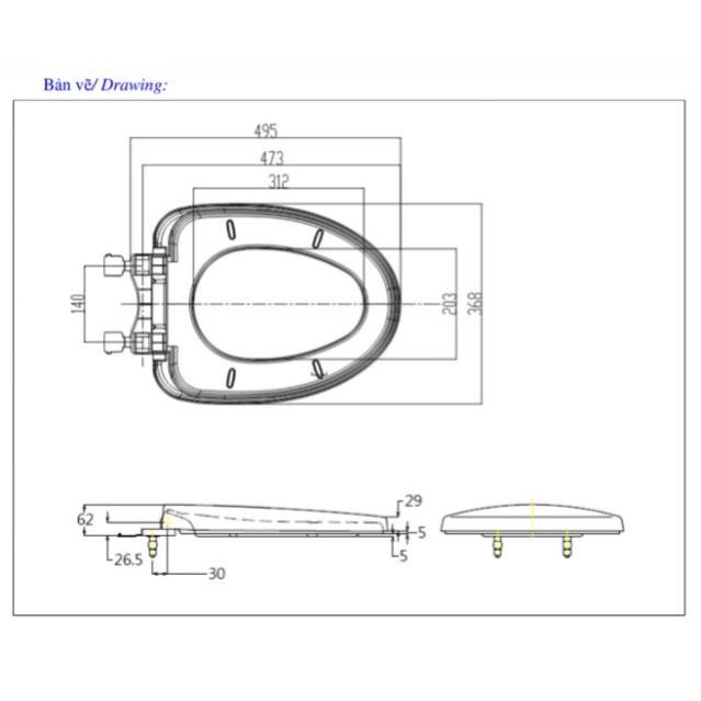 Nắp êm K385 dùng cho 𝐓𝐀̂́𝐓 𝐂𝐀̉ 𝐁𝐎̂̀𝐍 𝐂𝐀̂̀𝐔 ToTo Inax....*