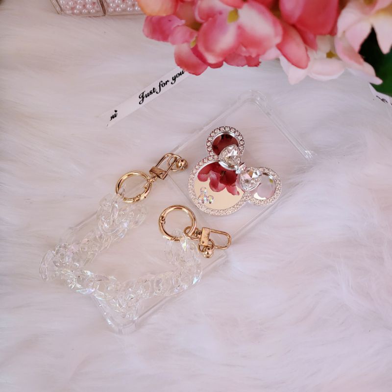 Ốp Samsung Z Flip 3 - Z Flip 4 - ZFlip3 - Flip3 5G mickey đính đá kèm dây đeo dài lấp lánh chống sốc