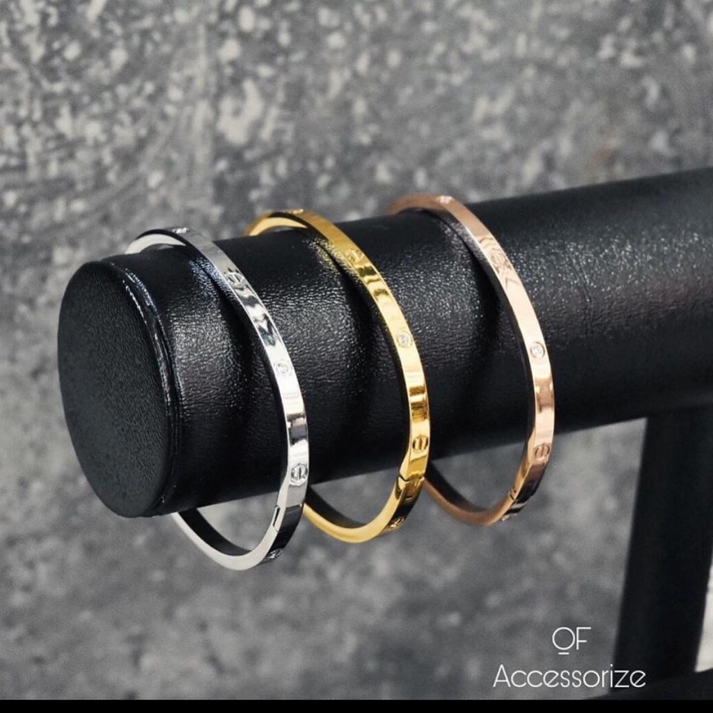 Vòng Tay Đính Đá Titan Silver/Rose