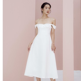 MOLLYNISTA - Đầm Fally trắng cúp gọng xoắn dây