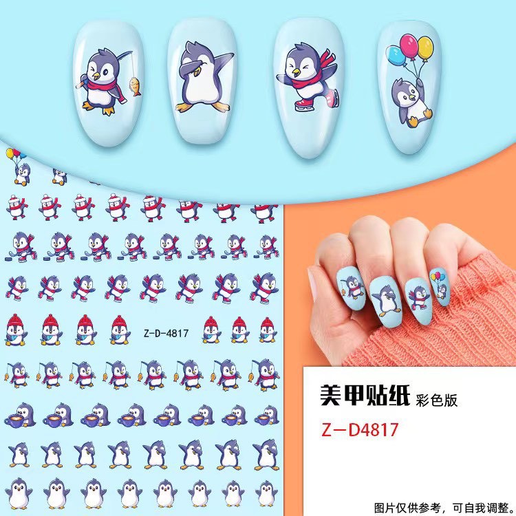 Hình dán móng tay - Sticker dán móng Chim cánh cụt tím ZD4817