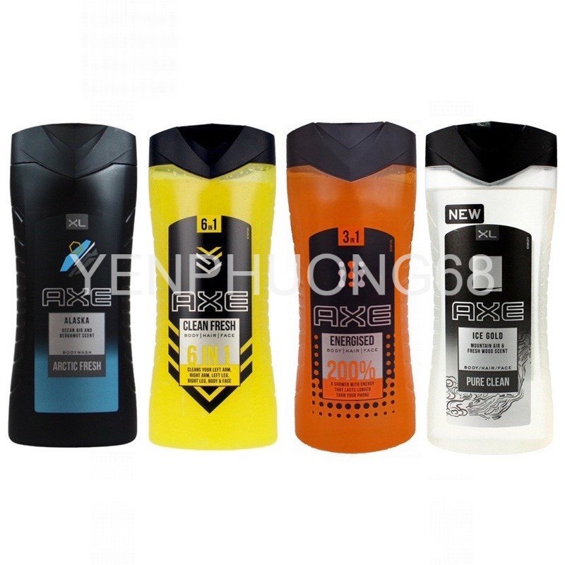 Sữa tắm gội rửa mặt 3in1 AXE BODY FACE HAIR WASH MỸ for men 400ml