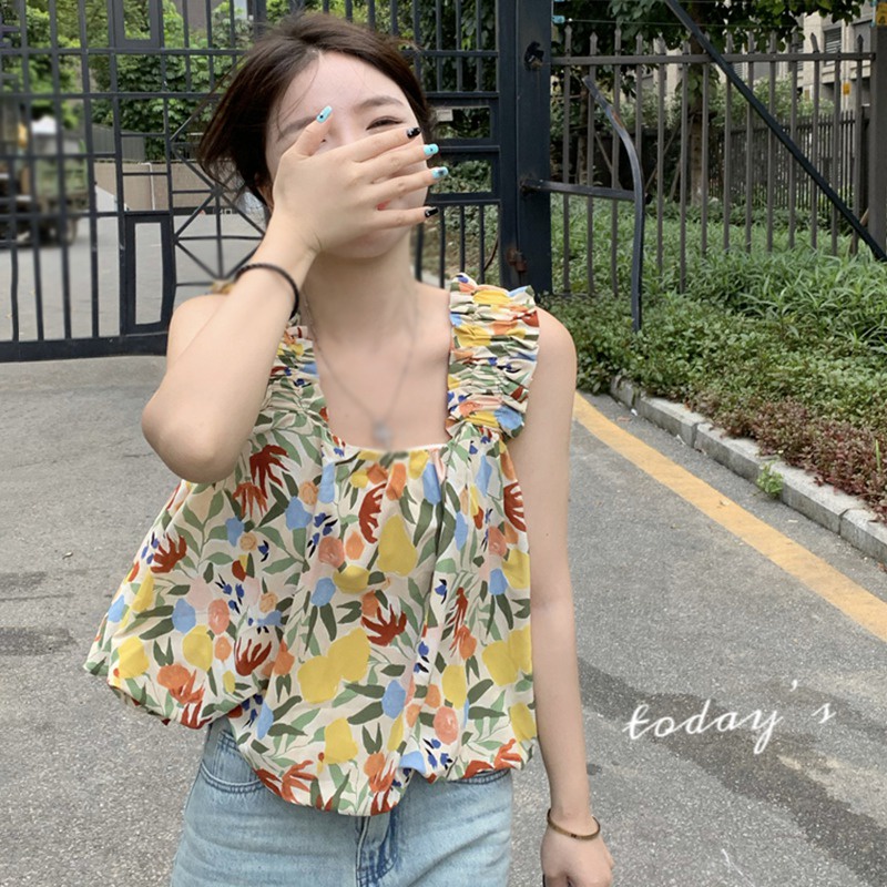 Áo Hai Dây In Họa Tiết Hoa Thời Trang Hàn Quốc Cho Nữ