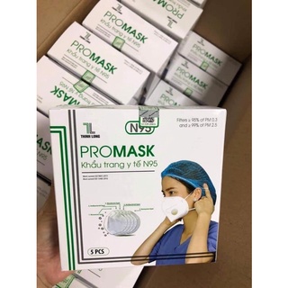 [Hàng chính hãng] Khẩu trang y tế N95 PROMASK 5 lớp kháng khuẩn hộp 5 cái có van thở
