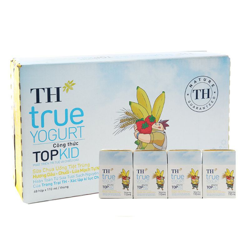 Thùng sữa chua uống  TH true Yogurt topkid vị dau chuối lúa mạch 110ml 48 hộp