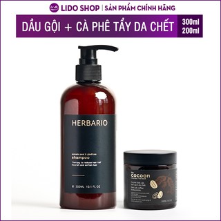Dầu gội giảm rụng tóc Herbario 300ml + Cà phê đắk lắk tẩy da chết body cocoon 200ml