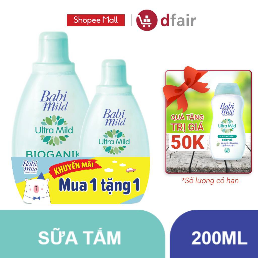 Sữa tắm trẻ em Babi Mild - Pure Natural chai 200ml + Tặng 1 Chai 125ml-101095936