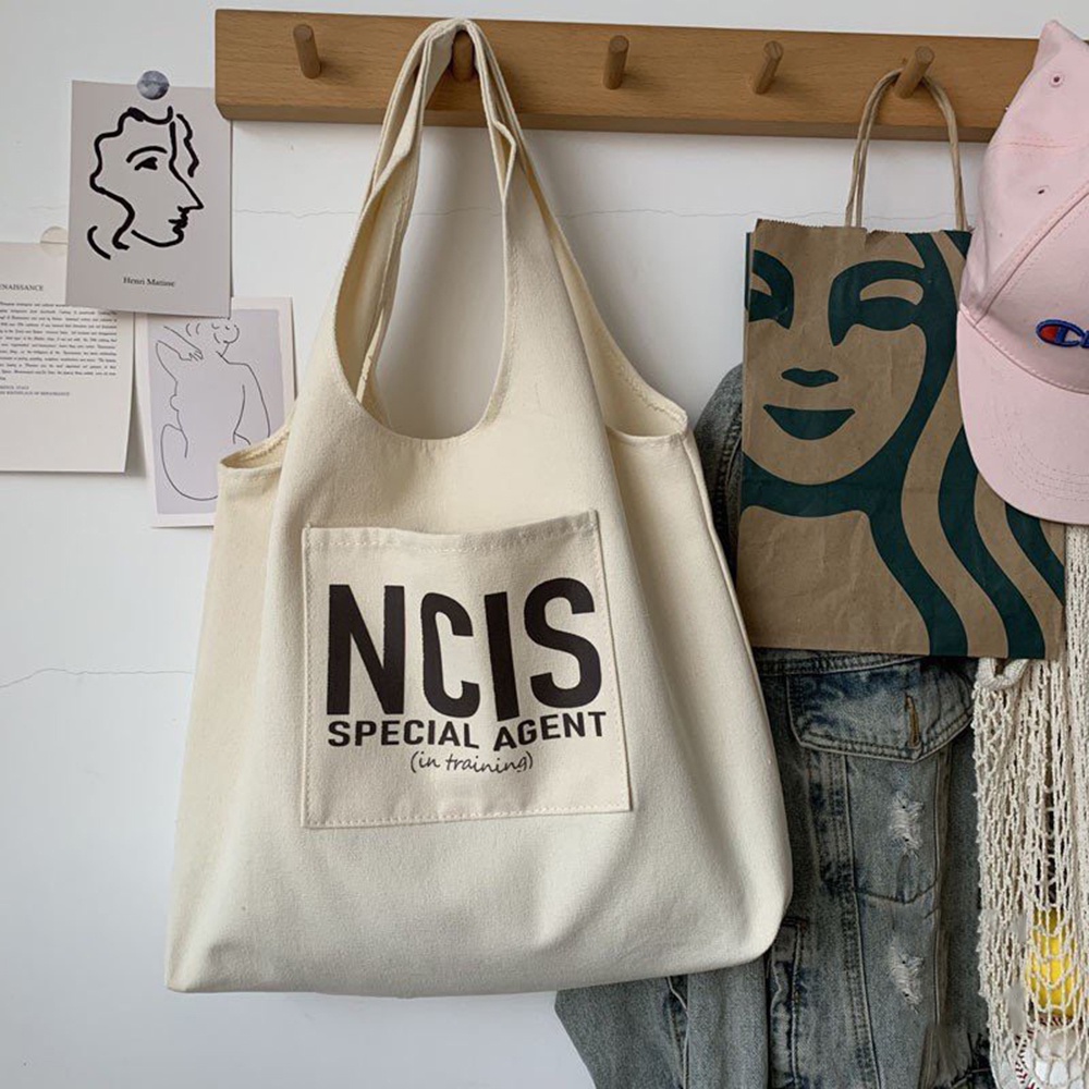 Túi tote đi học vải bố canvas thời trang giá rẻ có túi nhỏ in hình đẹp