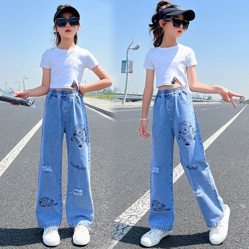 Quần Jean Ống Rộng Mỏng Phong Cách Mới 2022 Cho Bé Gái
