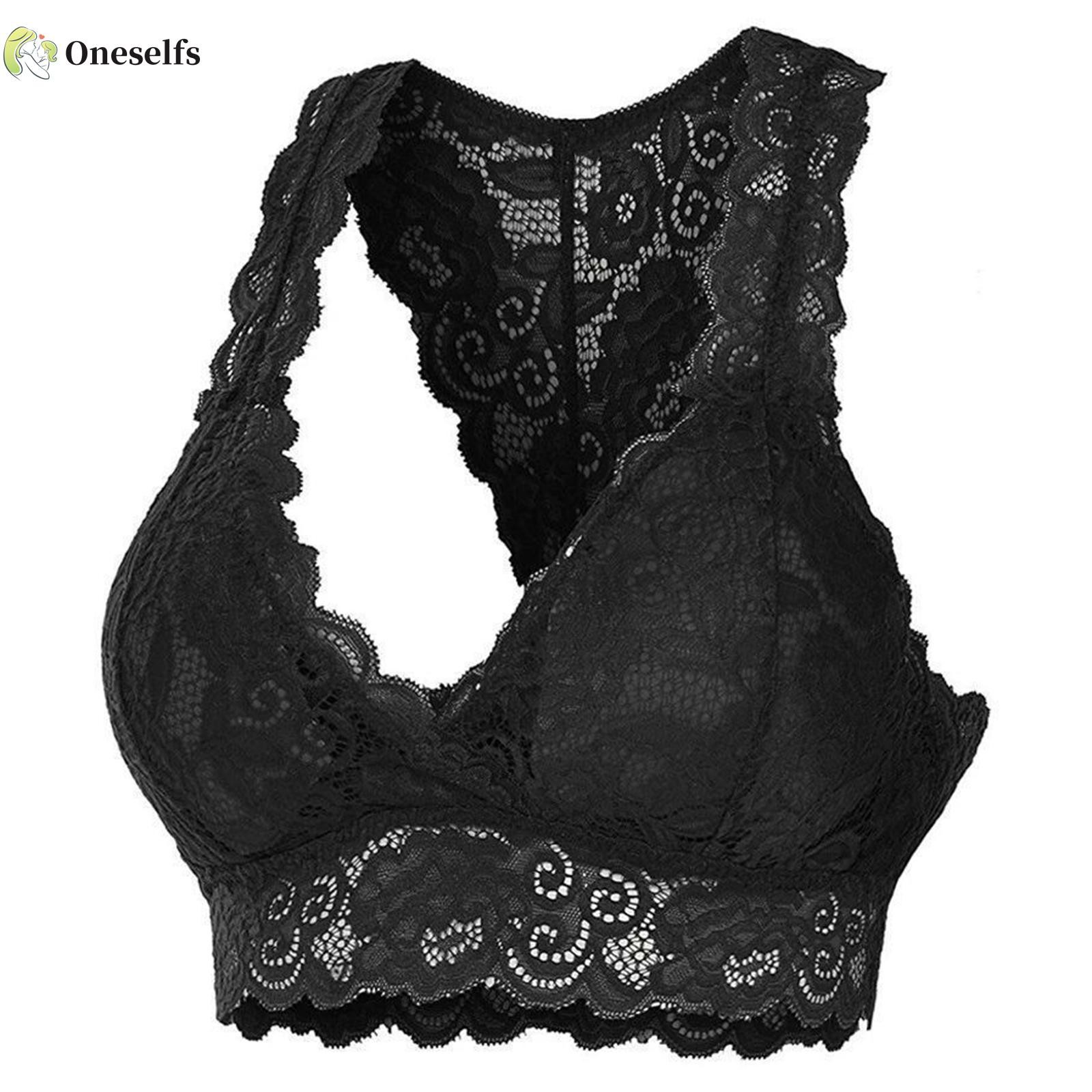 COD√OS❀Lace Bralettes for Women, Sexy V Neck Push-up Padded Wire Free T-Back Bra