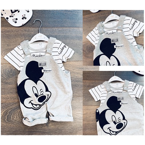 Bộ yếm áo phông in hình Mickey siêu chất (6->36 tháng, HM xuất dư)