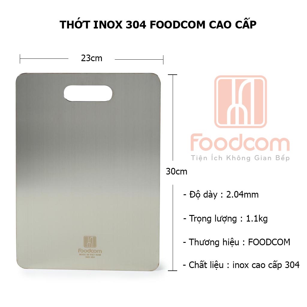 Thớt inox 304 FOODCOM cao cấp,  Thớt kháng khuẩn chống ẩm mốc, không han gỉ, giữ gìn vệ sinh an toàn thực phẩm