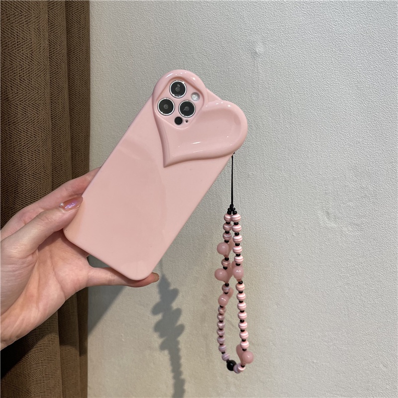 Ốp Điện Thoại Dẻo Họa Tiết Trái Tim & Chuỗi Hạt Cho Iphone 13 11 12 Pro Max X XS XR 13 Mini SE 2020 7 8 Plus
