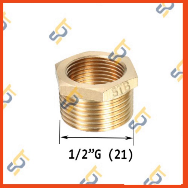 Cả rá - ren ngoài 1/2 (21), ren trong (tùy chọn) - (Brass pipe fitting reducer bush male to female) - Bằng đồng