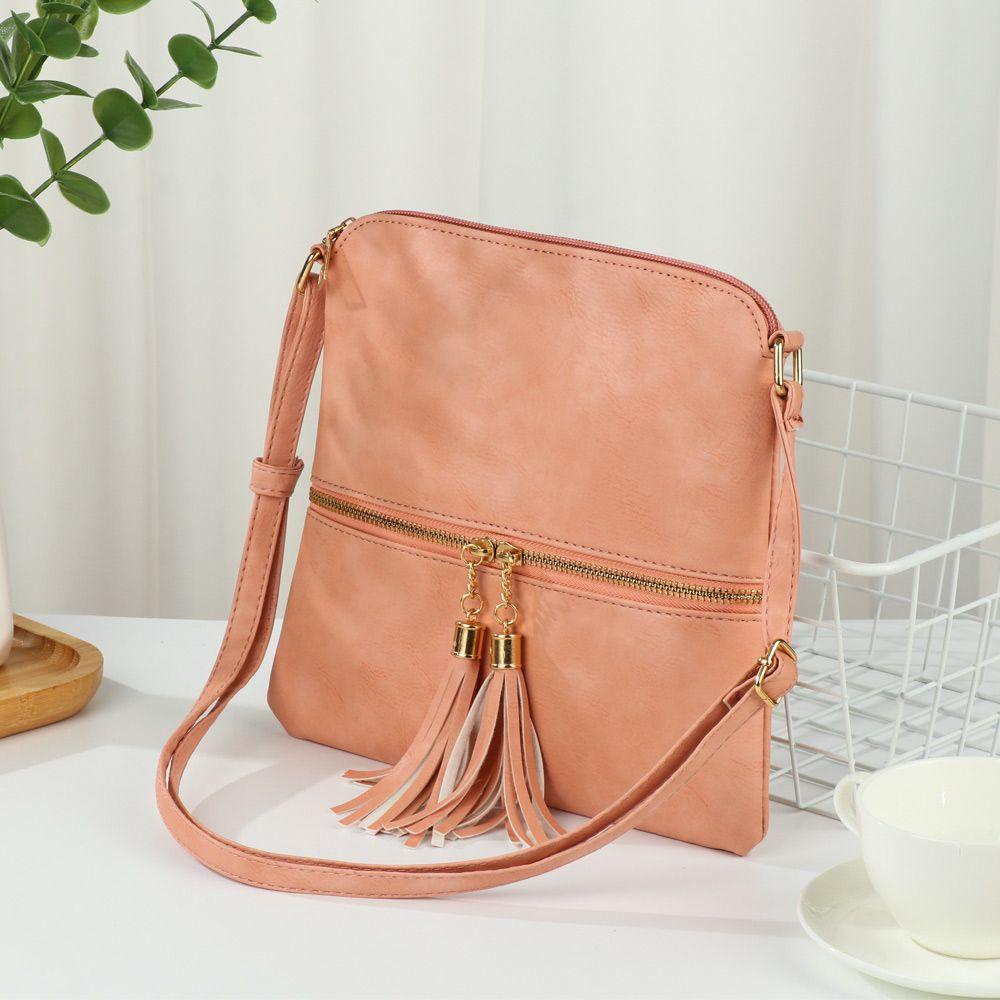 Túi Xách Đeo Vai Có Khóa Kéo Đôi Phối Tua Rua Có Thể Điều Chỉnh Kích Cỡ