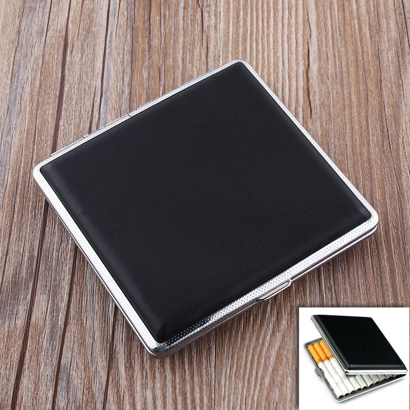 Fashion Leather Pocket Cigarette Case Box Holder Classic Black