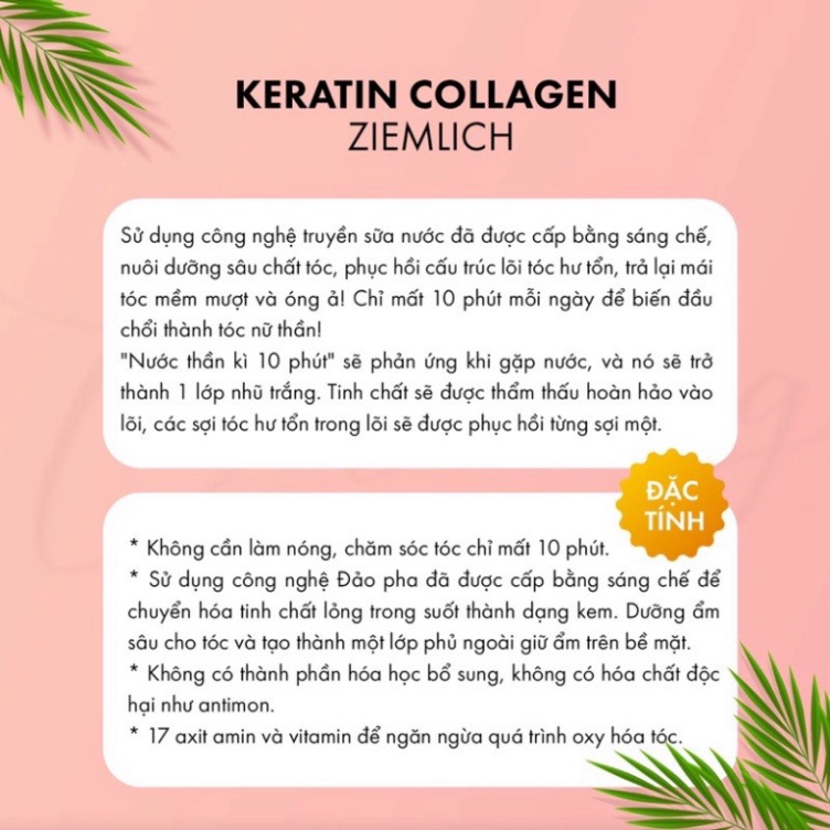 [Freeship - Hàng Thái Lan] KERATIN COLLAGEN Ziemlich - Hỗ trợ phục hồi tóc nát, hư tổn, giảm xót khi nhuộm tóc