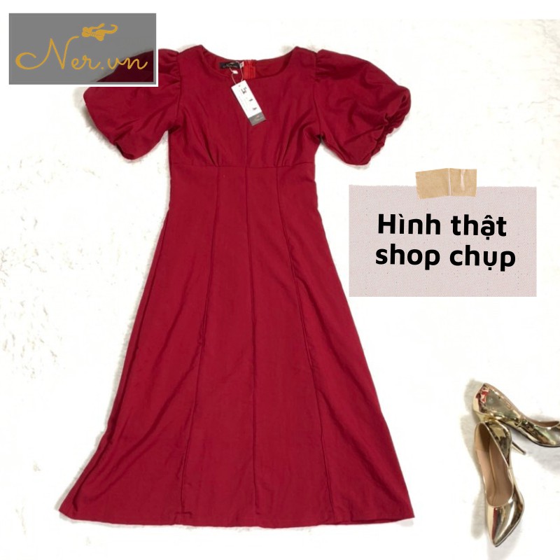 Đầm cổ tròn, tay phồng, thân phối gân sành điệu cao cấp.Dáng dài, Chất LINEN mát thấm hút mồ hôi, NER-N92