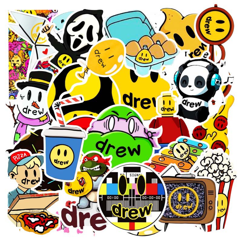 set 50 sticker dán thương hiệu bape drew dán máy tính, điện thoại,lap top, sticker dán mũ bảo hiểm, valy phong cách