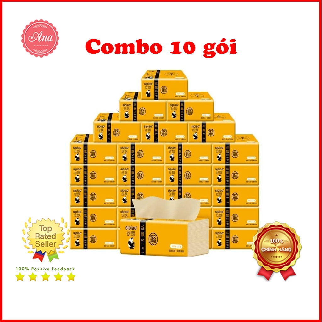 [Mã 267FMCGSALE giảm 8% đơn 500K] [Combo 10 Gói] Giấy Ăn gấu trúc SIPIAO Siêu Dai Gói 300 Tờ Loại 1