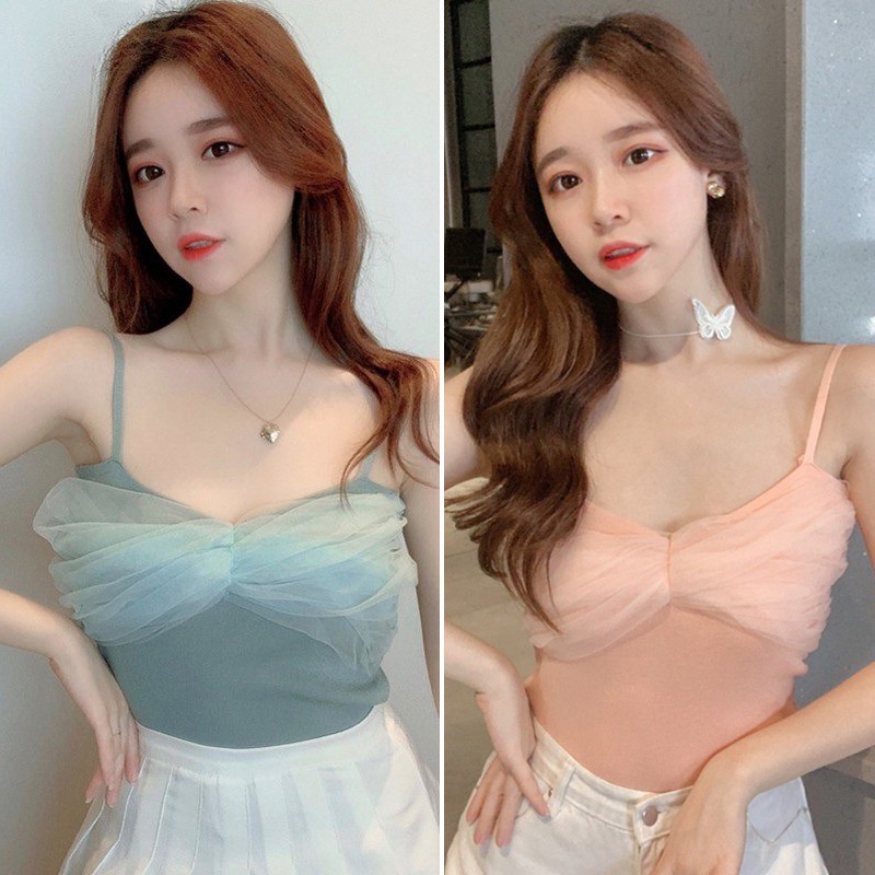 Áo sát nách phối lưới thiết kế cổ chữ V quyến rũ