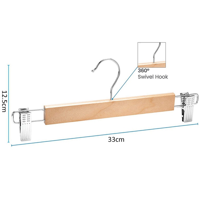 Set 10 Móc Treo Quần Áo Bằng Gỗ Tự Nhiên Xoay 360 Độ Chống Trượt Có Kẹp Điều Chỉnh Được°