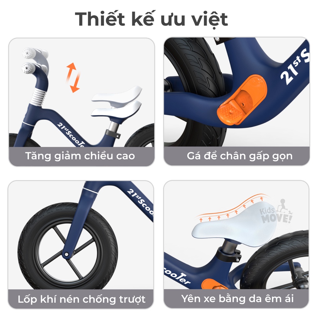 Xe thăng bằng trẻ em cao cấp 21st scooter chính hãng cho bé 2-3-6 tuổi khung siêu nhẹ 0.6kg bánh hơi gá để chân gấp gọn