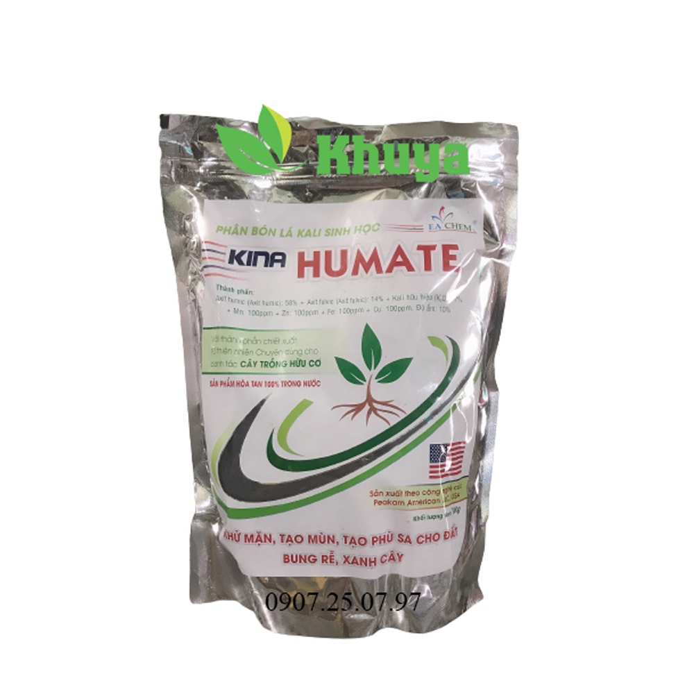 Phân bón lá Kali sinh học Kina Humate gói 1kg Ra rễ - Cải tạo đất - Giải độc