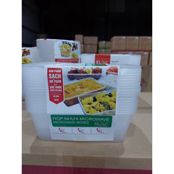 combo 1 thùng 300 hộp chữ nhật microwave 750ml (kèm nắp)
