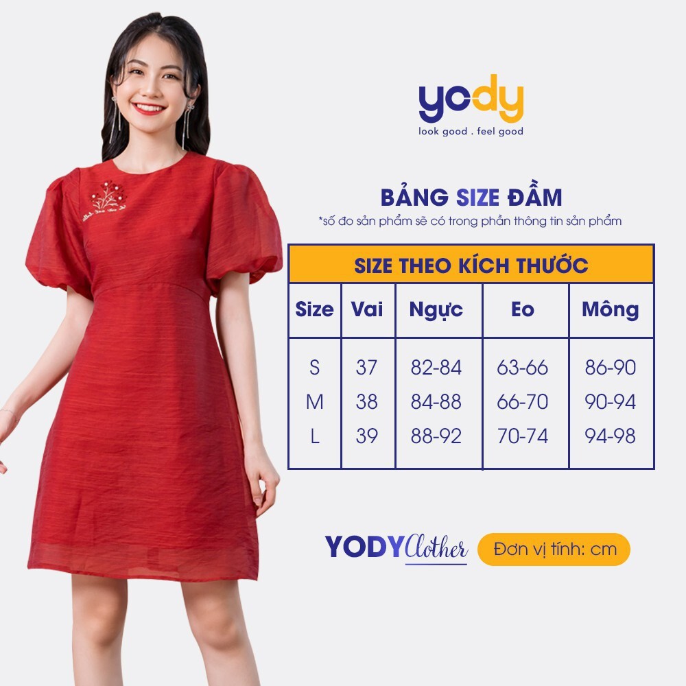 Đầm tơ cổ nơ Yody vải lụa siêu xinh-VDN4098