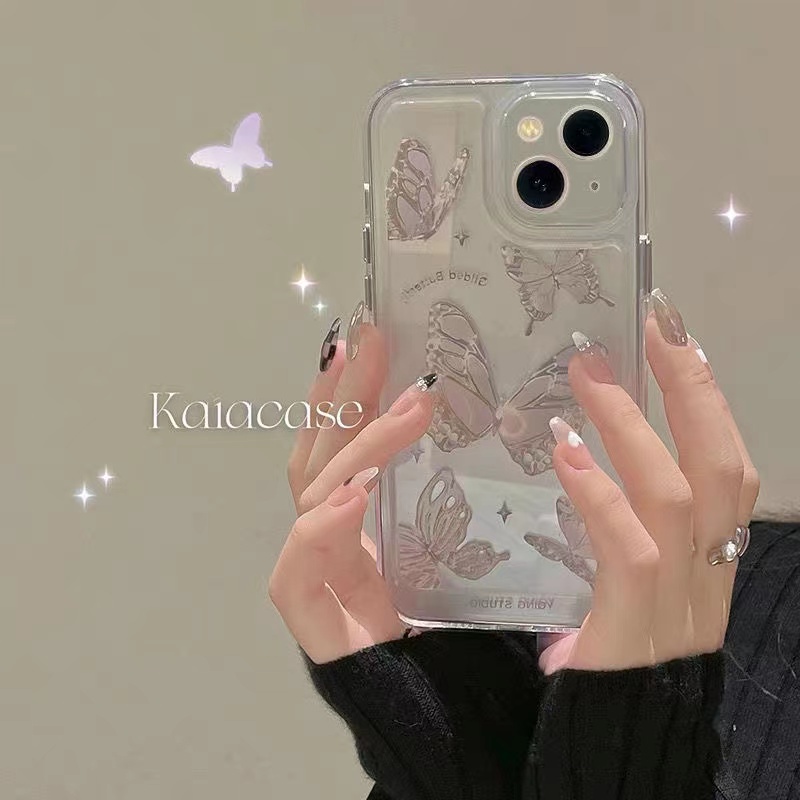 Ốp Điện Thoại Acrylic Cứng Trong Suốt Chống Sốc Hình Bướm 2022 Cho iPhone 14 13 12 11 Pro Max XS Max X XR 7 8 Plus SE 2