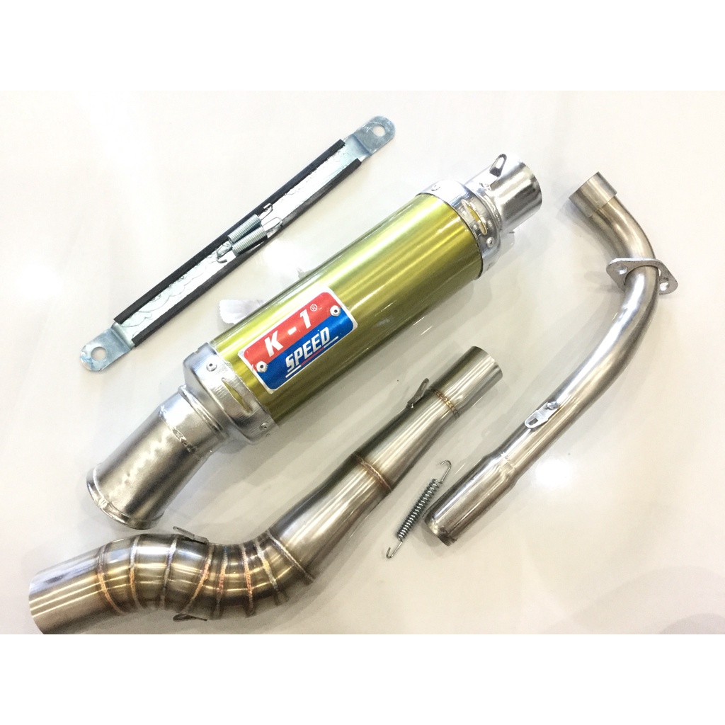 Bộ pô K1 VÀNG full cổ cong 2 KHÚC INOX 304 WAVE, SI, CUP, DREAM, EXCITER, WINER, SONIC, RAIDER FI, SATRIA, GSX