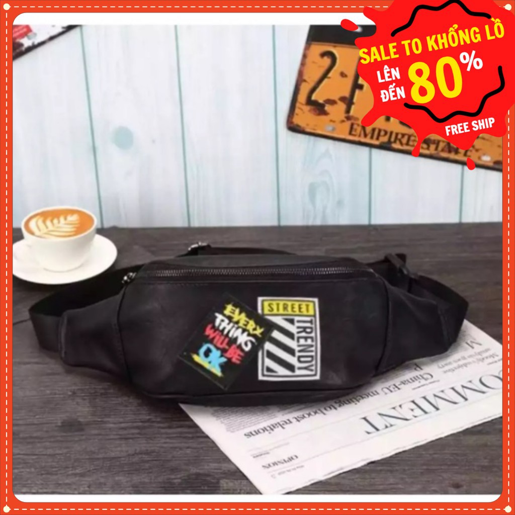 Túi chéo bao tử nam &amp; nữ unisex đeo vai xách đeo bụng đẹp đi chơi, đi học chất da LOGO TRENDY  | steven