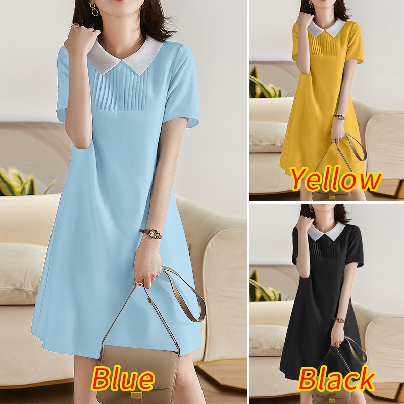 Đầm midi Zanzea tay ngắn màu trơn có túi thời trang Hàn Quốc thanh lịch cho nữ