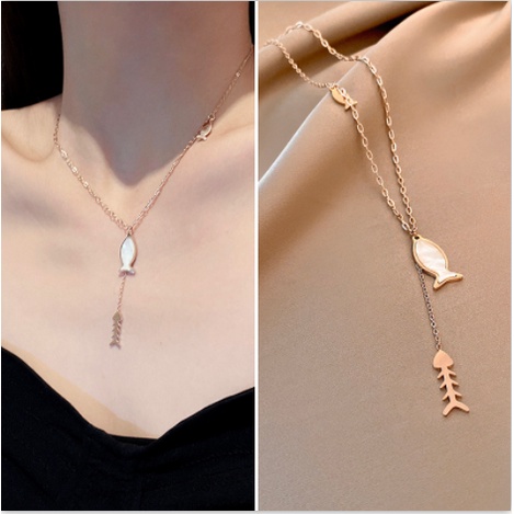 Vòng cổ Thép Titan Nhẹ Mặt Xương Cá Phong Cách Hàn Quốc Sang Trọng Cho Nữ