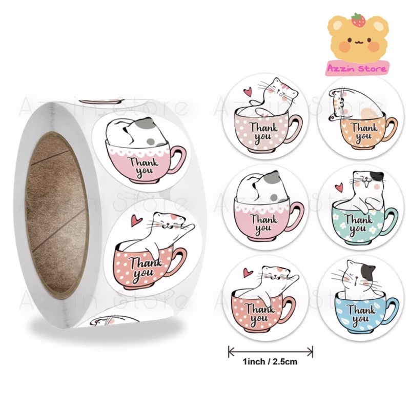 10 Tem Nhãn Dán Sticker Cám Ơn, Miếng Dán Decal Hình Tròn 2.5cm/ 1 Inch Thank You Con Mèo Azzin Store ND009