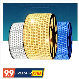 Cuộn 100m đèn led dây đôi 5730 hắt trần siêu sáng 2 hàng bóng chéo 220V chống nước màu vàng nắng cao cấp