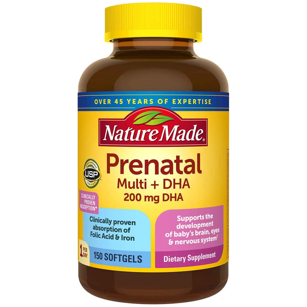 Vitamin bổ cho bà bầu Nature Made Prenatal Mutil DHA 200mg 150 Viên mềm