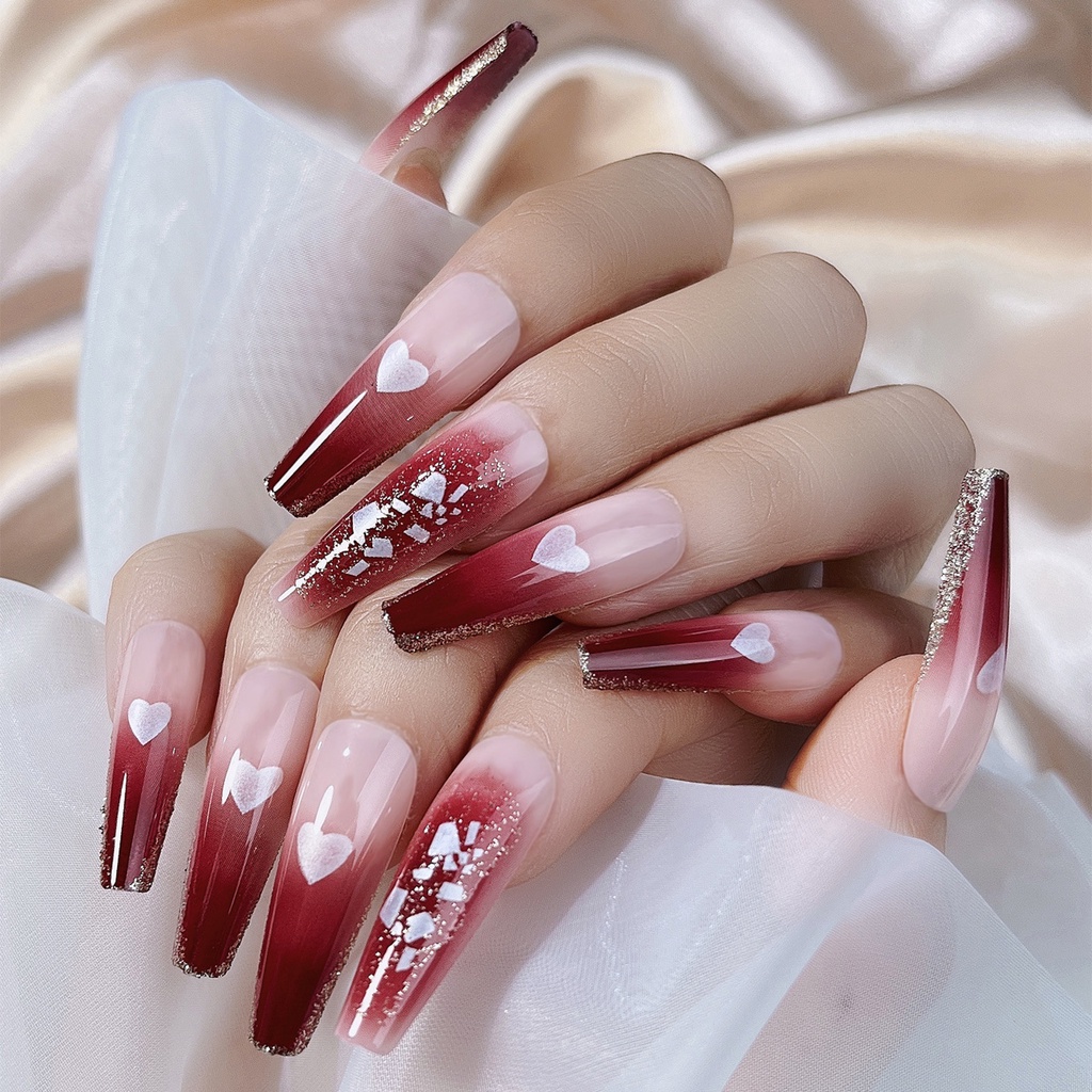 Móng tay giả hình thang màu pha trà sữa dài vừa sáng tạo Misscheering