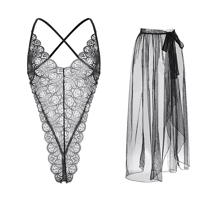 Bodysuit sexy ren kèm khăn choàng xuyên thấu gợi cảm với màu xám lạ mắt