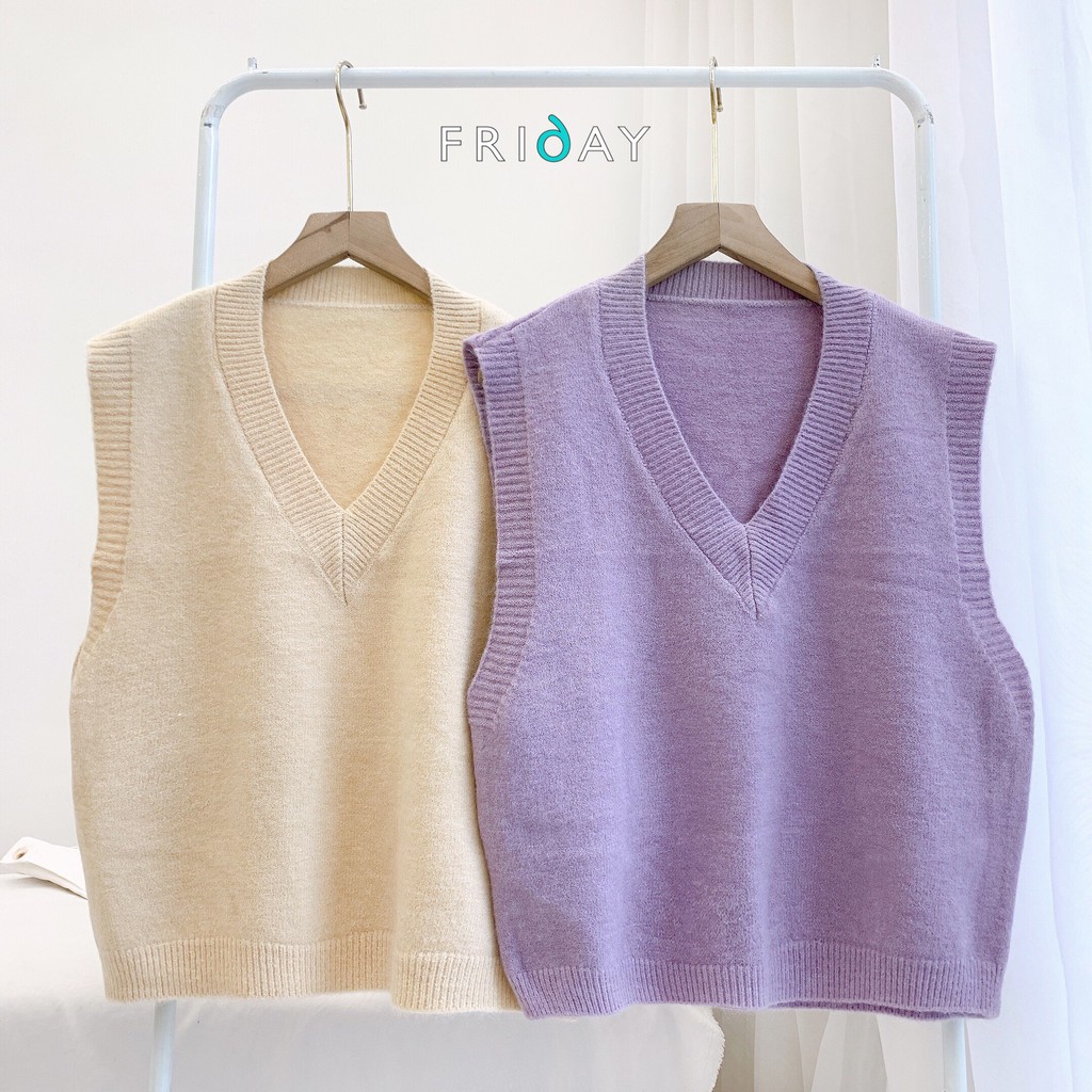 Áo gile len form vừa trơn chất liệu len dày dặn mix cùng sơ mi hoặc áo thun phù hợp với thời tiết mùa thu Friday | BigBuy360 - bigbuy360.vn