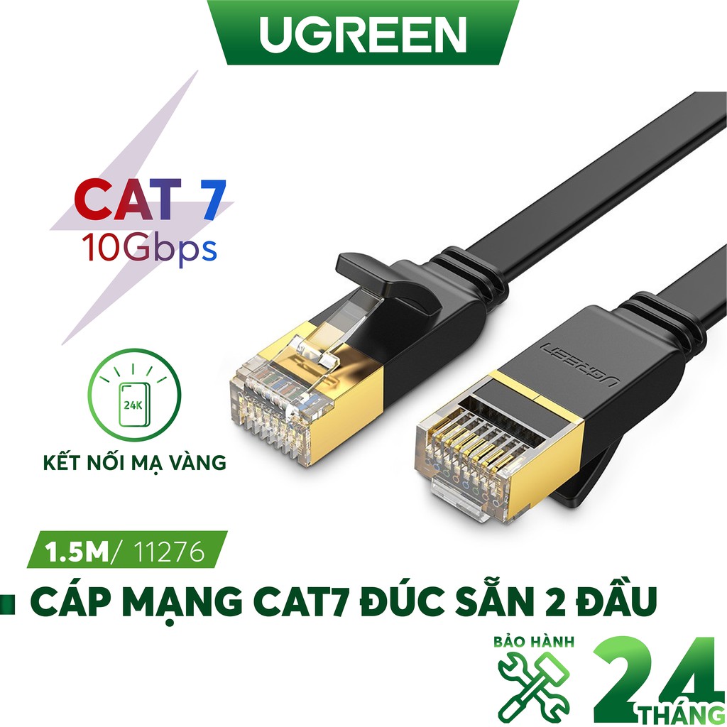 Cáp mạng 2 đầu đúc Cat7 UTP Patch Cords dạng dẹt, dài từ 0.5-10m UGREEN NW106- Hàng phân phối chính hãng - Bảo hành 18 t