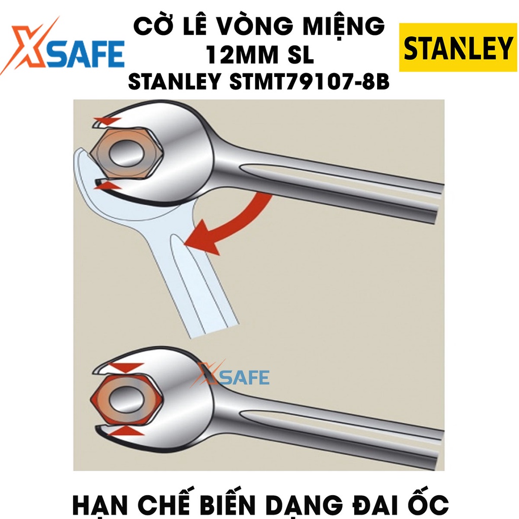 Cờ lê vòng miệng SL STANLEY STMT79107-8B 12mm 1 đầu hở 1 đầu tròn thép CR-V siêu cứng, không gỉ sét, tay cầm vừa vặn
