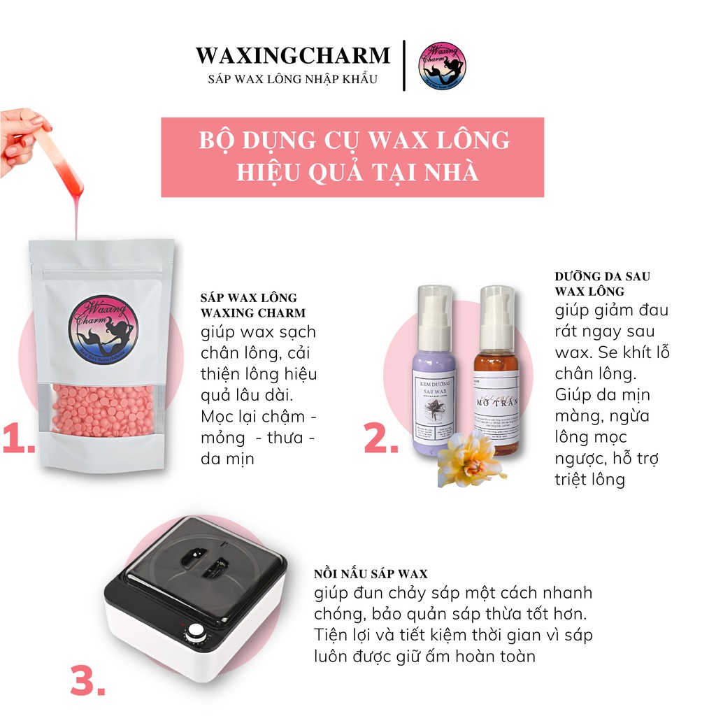 500gr Sáp Wax Lông Nóng Hard Wax Beans Waxingcharm Dành Cho Nách, Body, Bikini Tặng Que Wax