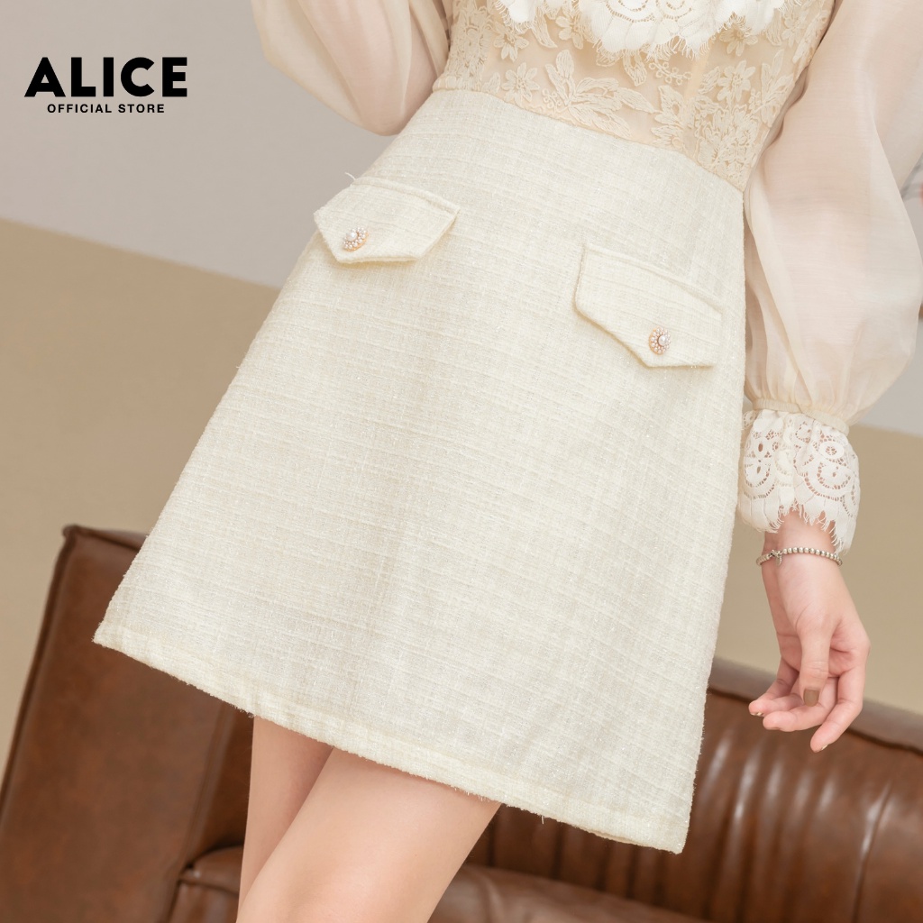 Váy Dạ Tweed Dáng Xòe ALICE Có Lót Quần Chất Vải Dày Dặn Ấm Áp Thiết Kế Dài Tay Cổ Phối Ren Sang Trọng Thanh Lịch V742 | BigBuy360 - bigbuy360.vn