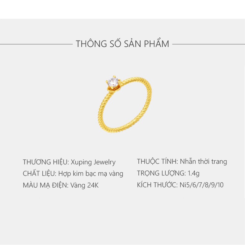 Nhẫn Nữ Mạ Vàng 24K, Phong Cách Đơn Giản Hàn Quốc - XPN18