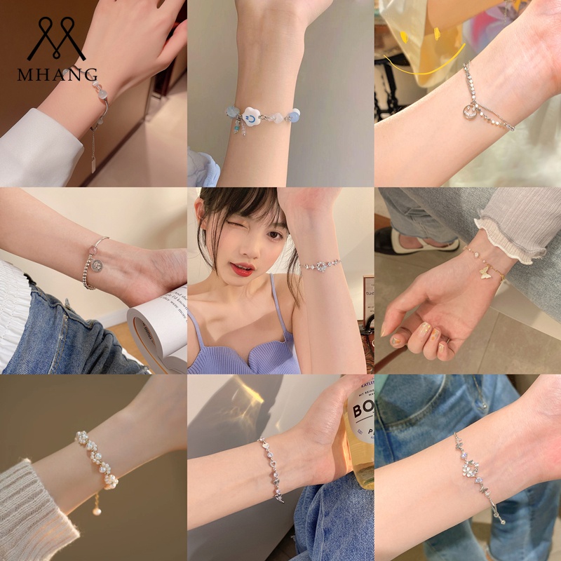 Vòng Tay Đính Đá Zircon / Ngọc Trai / Bướm / Trái Tim Thời Trang Phong Cách Hàn Quốc Cho Nữ