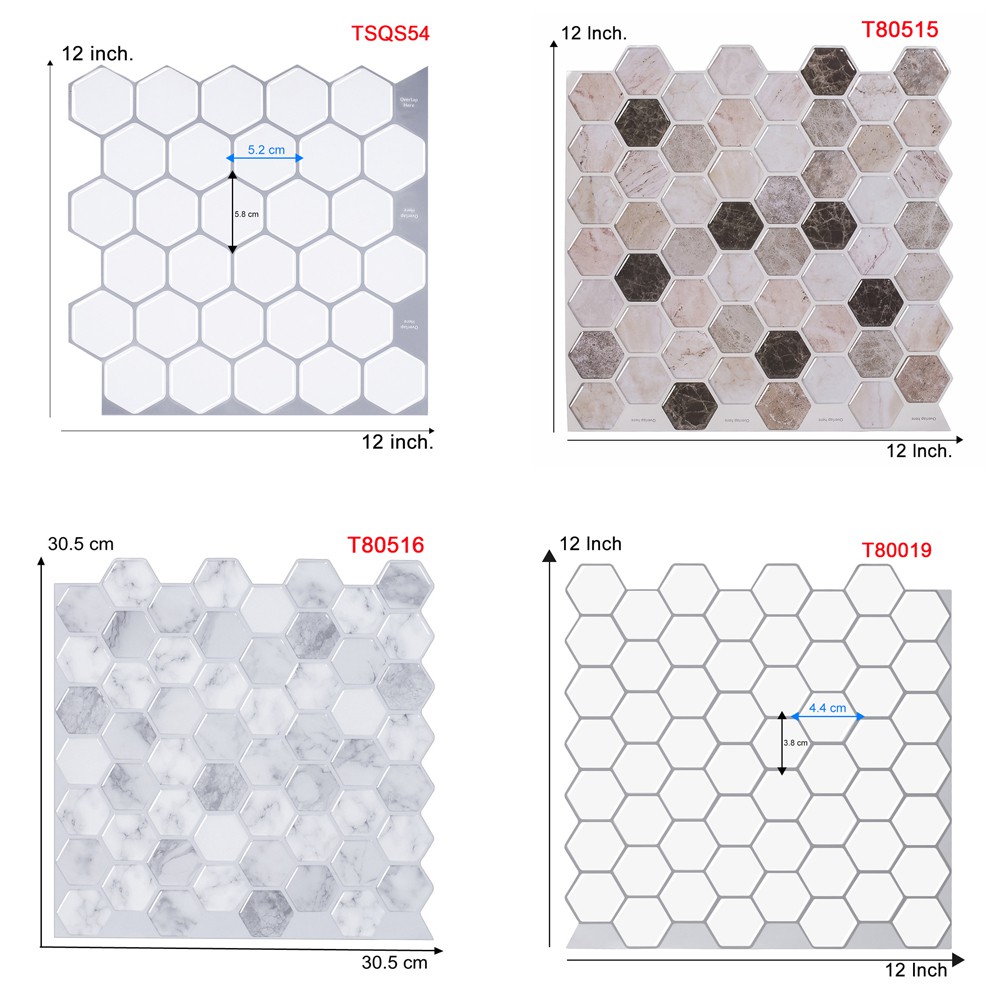 Miếng Dán Tường Trang Trí Nội Thất Nhà Bếp / Phòng Tắm Hình Gạch Lục Giác 3d Bằng Vinyl Chống Thấm Nước Cách Nhiệt