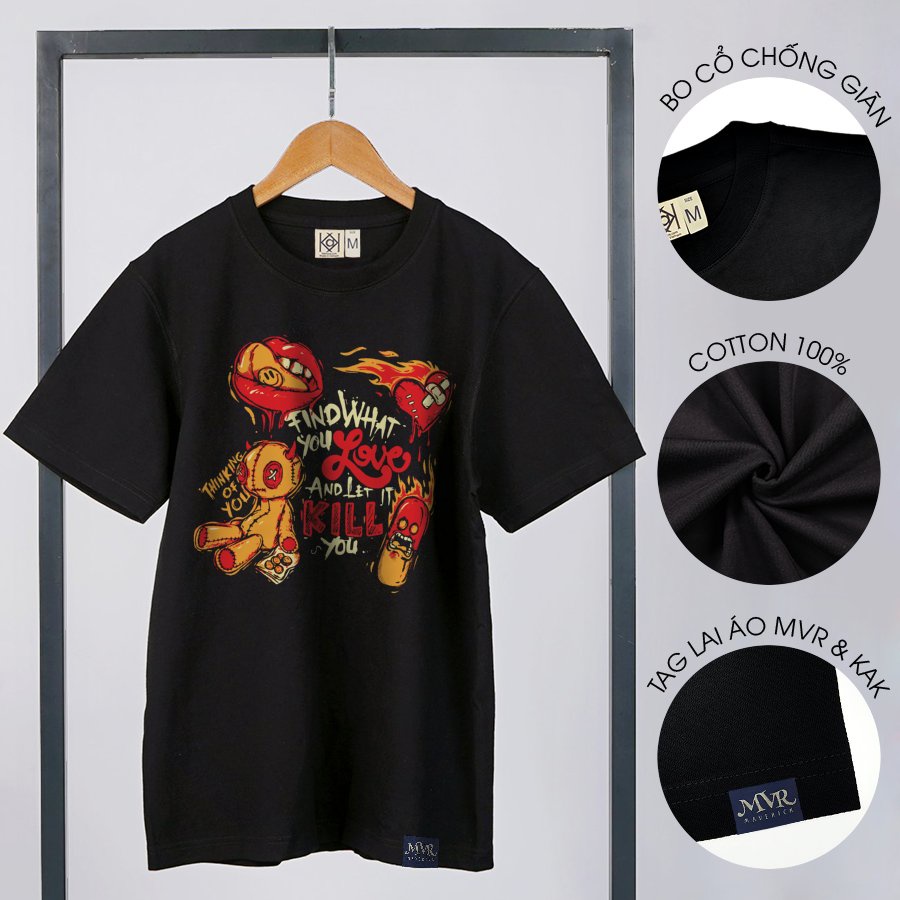 Áo thun trắng tay lỡ unisex gấu ngầu tìm thấy tình yêu của bạn MVR size rộng tee Mỹ BB4118