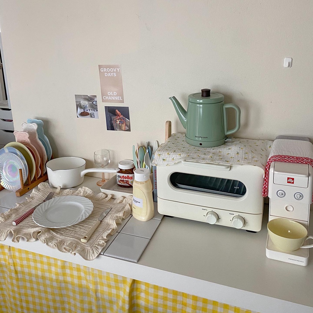 Khăn trải bàn ăn cotton muslin decor phòng bếp màu be pastel vintage tối giản - Creamy Love